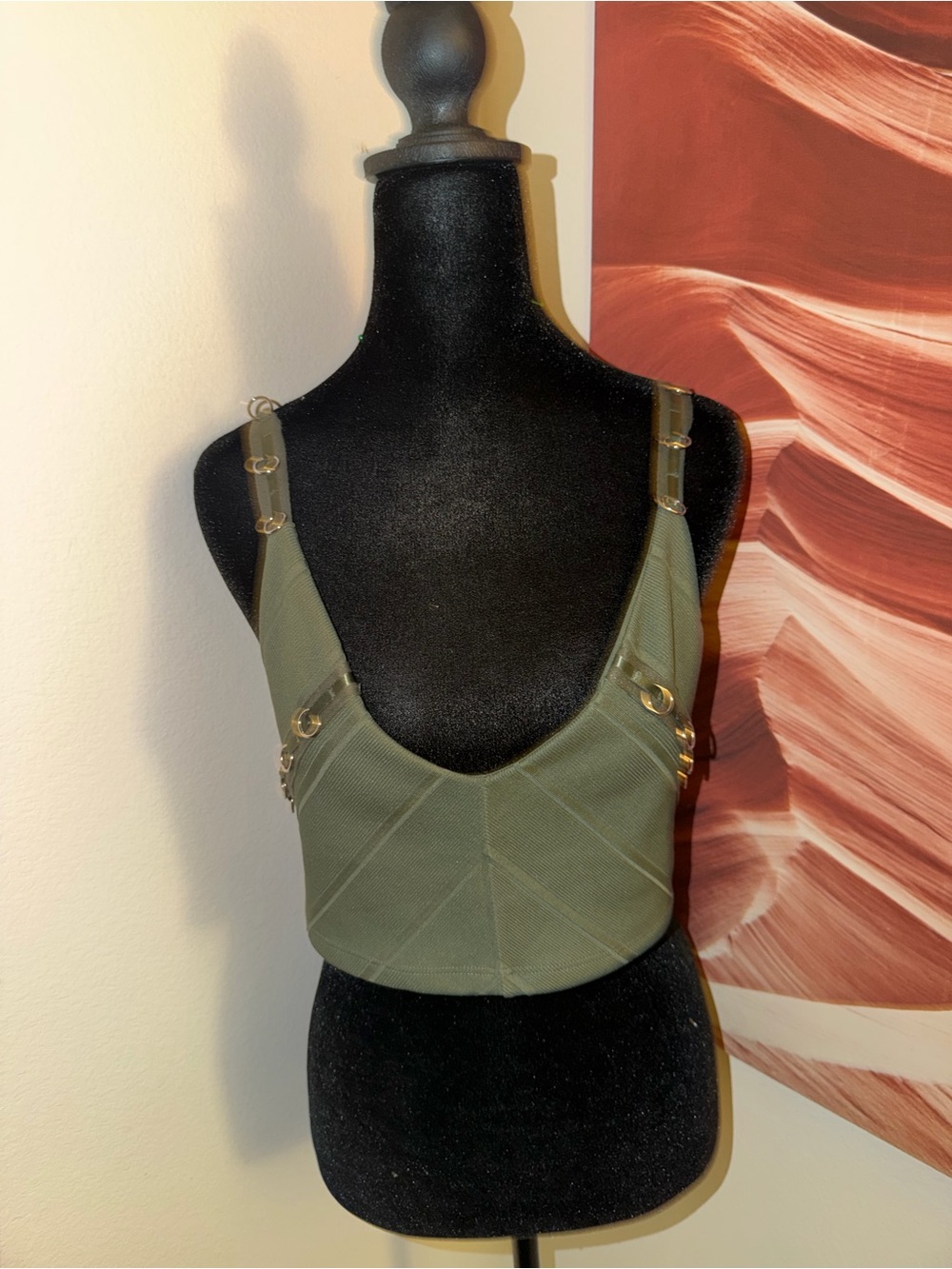 Olive Green Women's Crop Tank Top with Silver Hardware